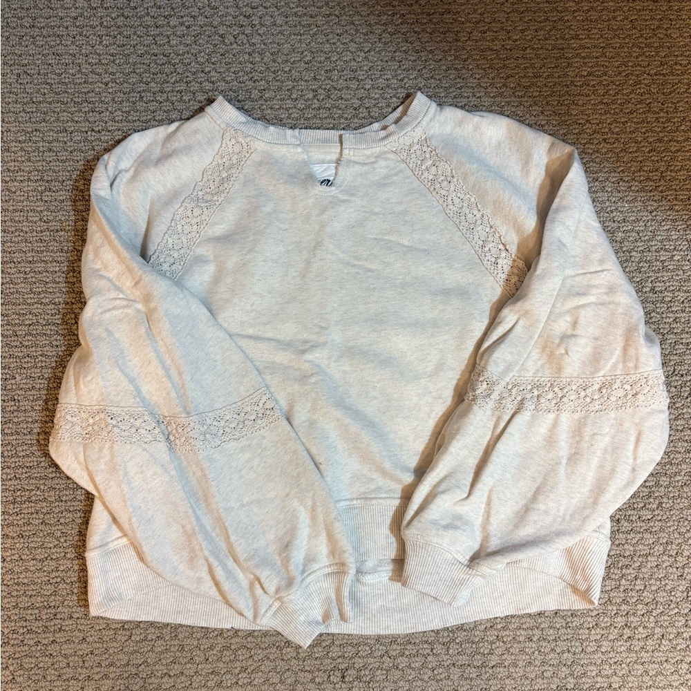 Aerie Cream hey crochet sweatshirt